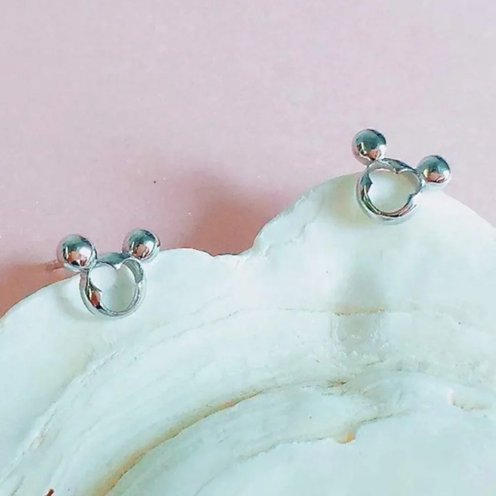 .925 Sterling Silver Cut Out Style Mickey Mouse Post Back Stud Earrings